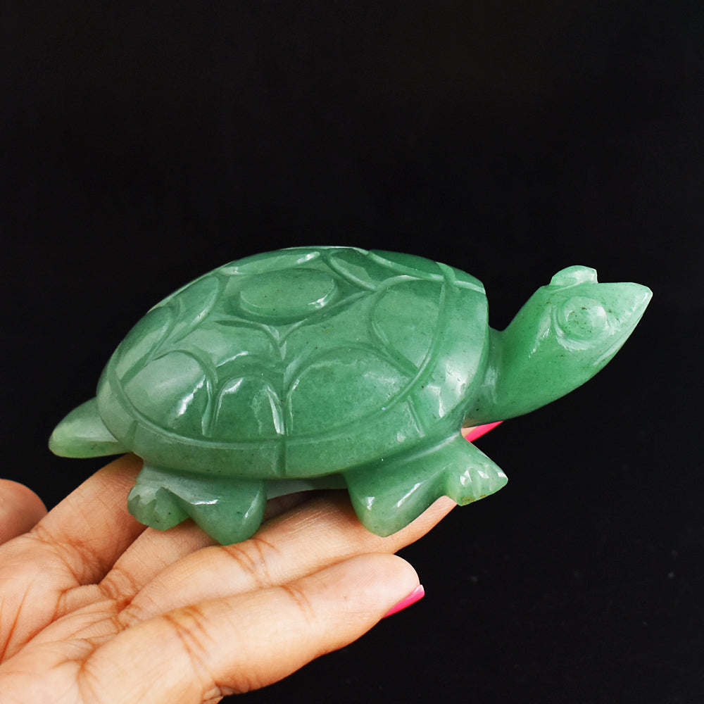 Amazing 661.00 Cts Green Aventurine Hand Carved Genuine Crystal Gemstone Carving Turtle