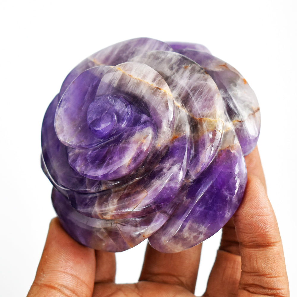 Exclusive 1139.00 Carats Genuine Amethyst Hand Carved Crystal Rose Flower Gemstone Carving