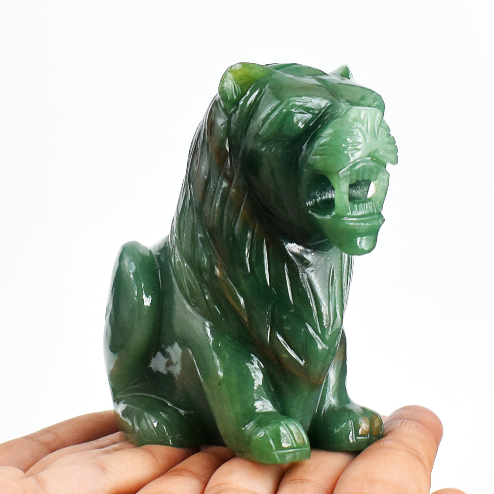 2652.00 Carats Genuine Green Aventurine  Hand Carved  Crystal Gemstone Carving Lion