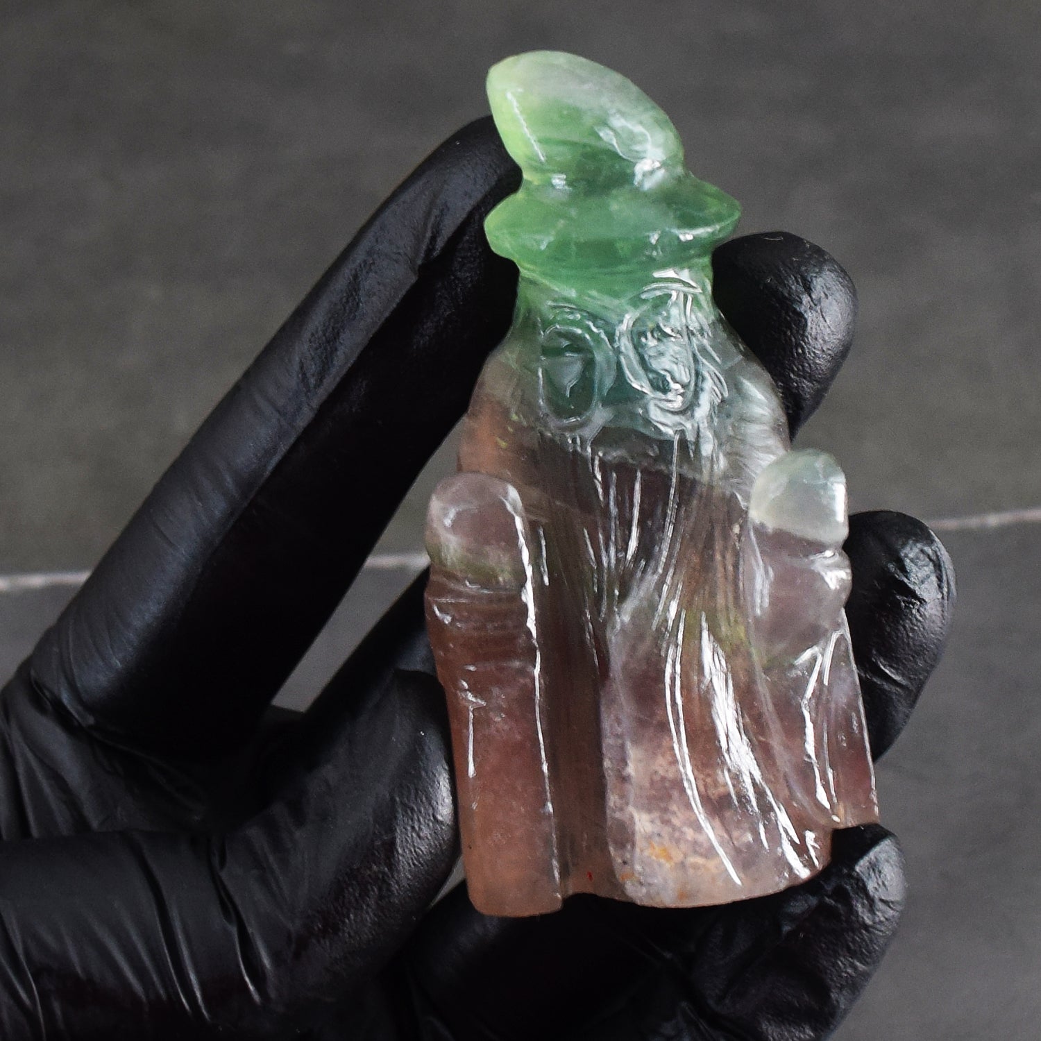 Beautiful 433.00 Cts Genuine Multicolor Fluorite Hand Carved Premium Wizard