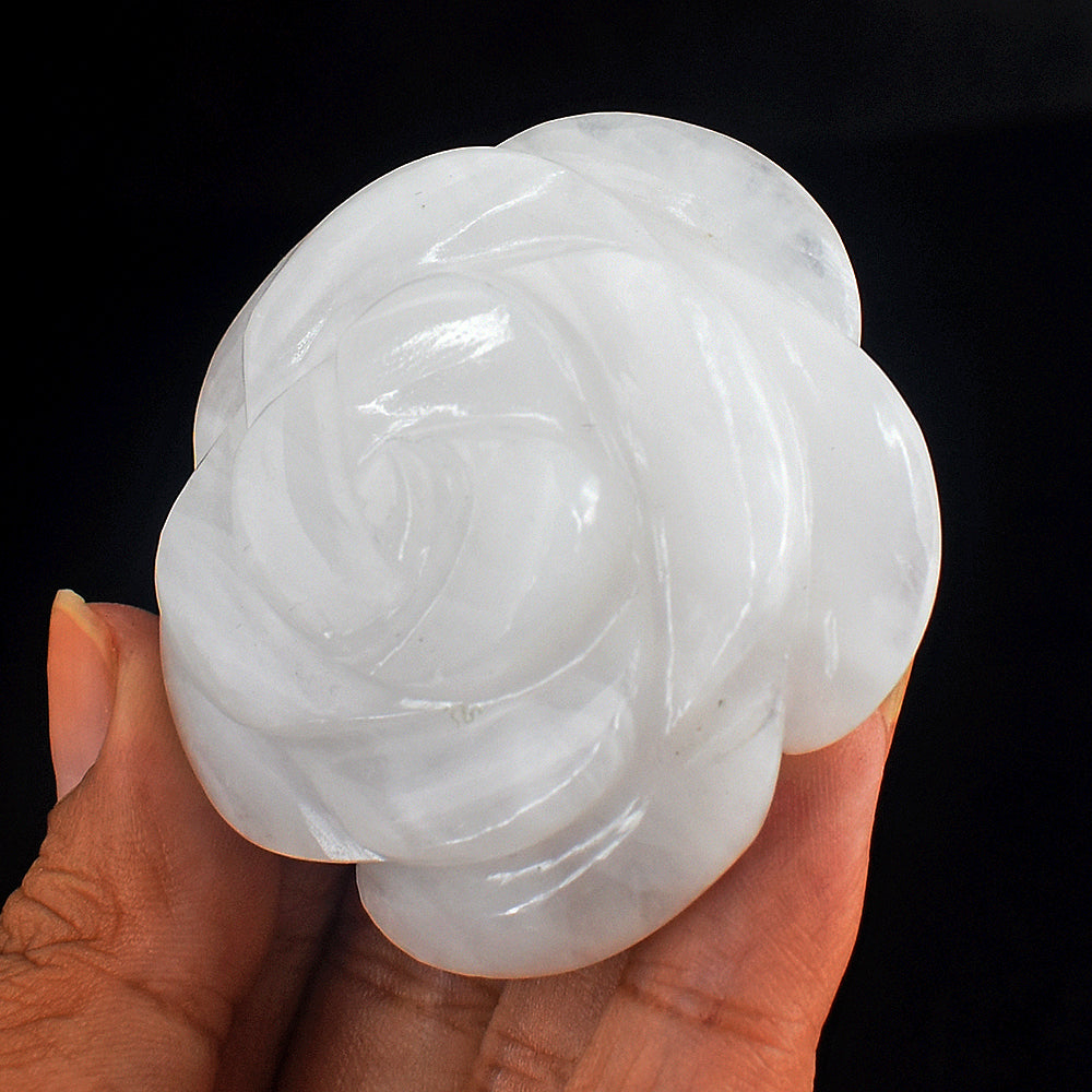 Artisian  280.00 Carats Genuine White  Quartz  Hand Carved Crystal Rose Flower  Carving Gemstone