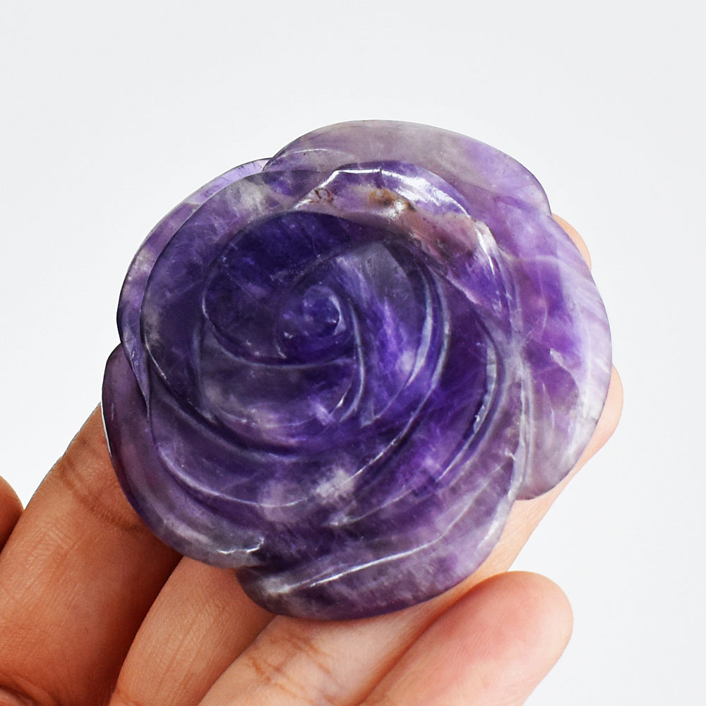 Amazing  282.00 Carats  Genuine  Amethyst  Hand Carved  Rose  Flower  Gemtone Carving