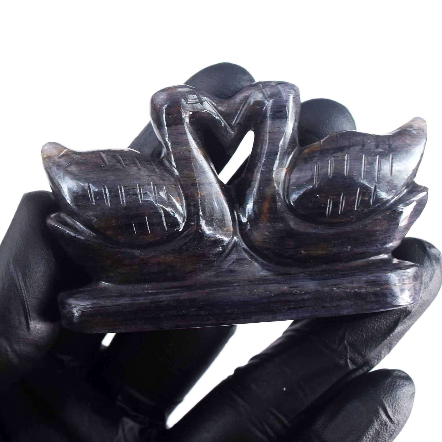 Craftsmen 435.00 Cts Genuine Blue Iolite Hand Carved Premium Love Swan Pair