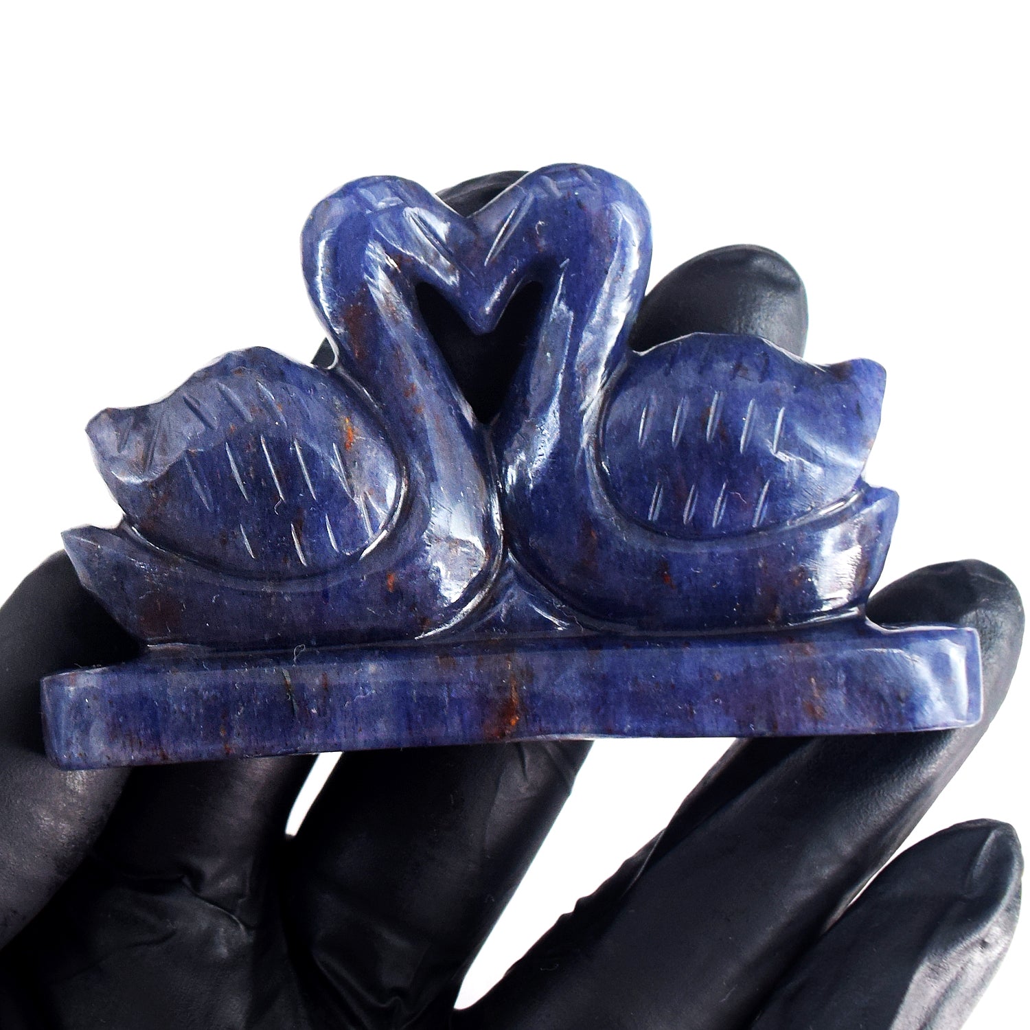 Amazing 424.00 Cts Genuine Blue Iolite Carved Love Premium Swan Pair