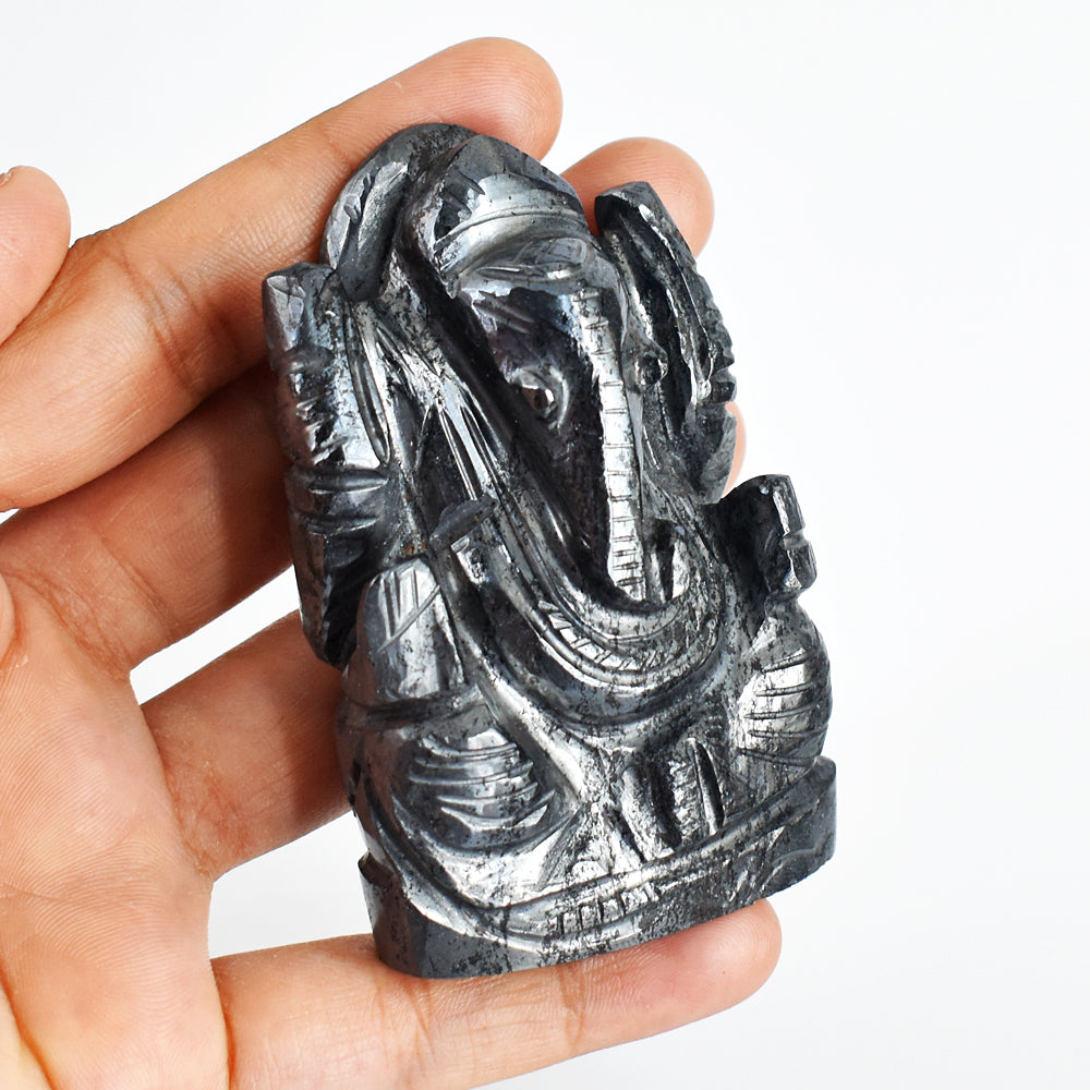 Artisian 1411.00 Carats Genuine Hematite  Hand Carved Crystal  Gemstone Lord Ganesha Carving