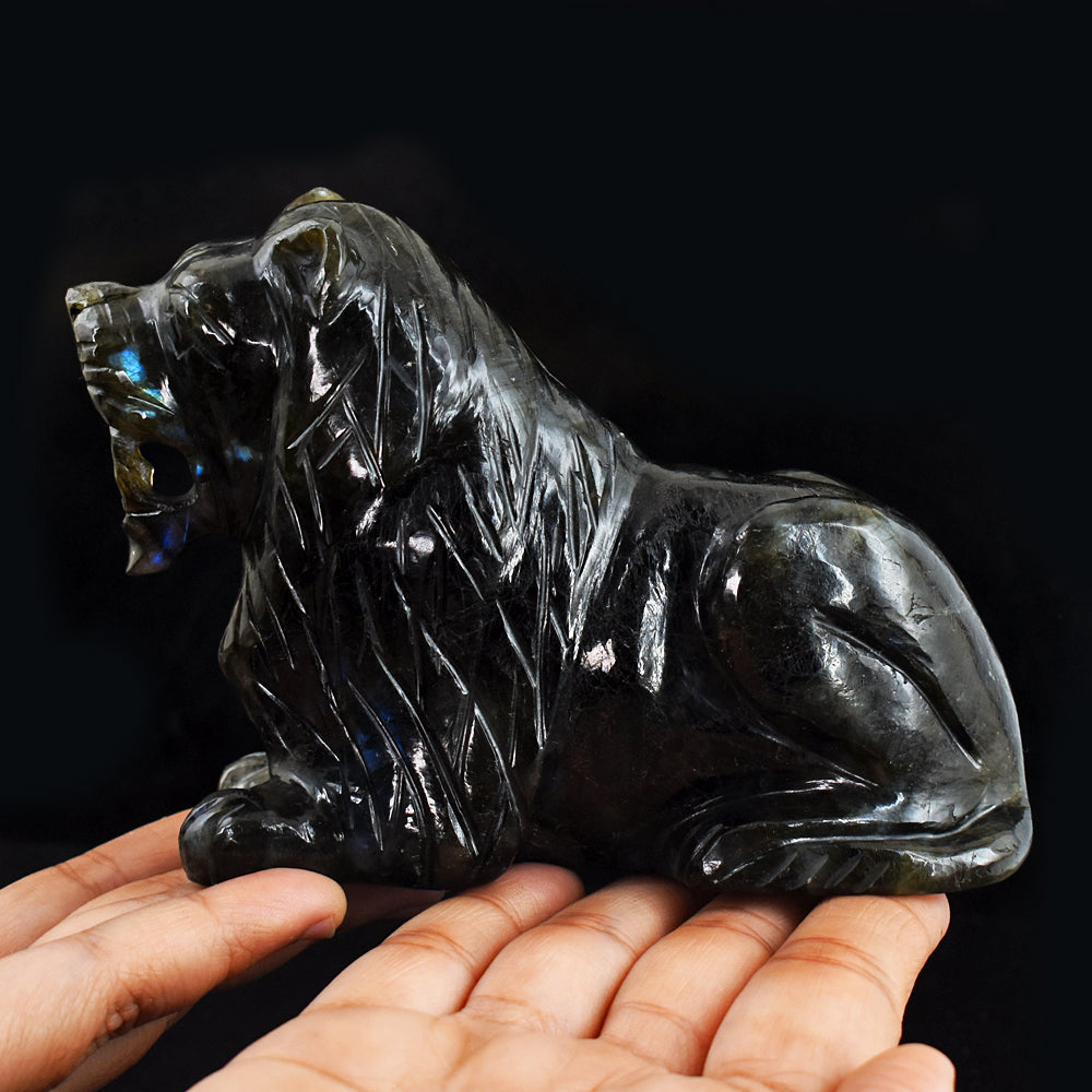 Blue Flash Labradorite  3411.00 Cts Genuine Hand Carved  Crystal Gemstone Lion Carving