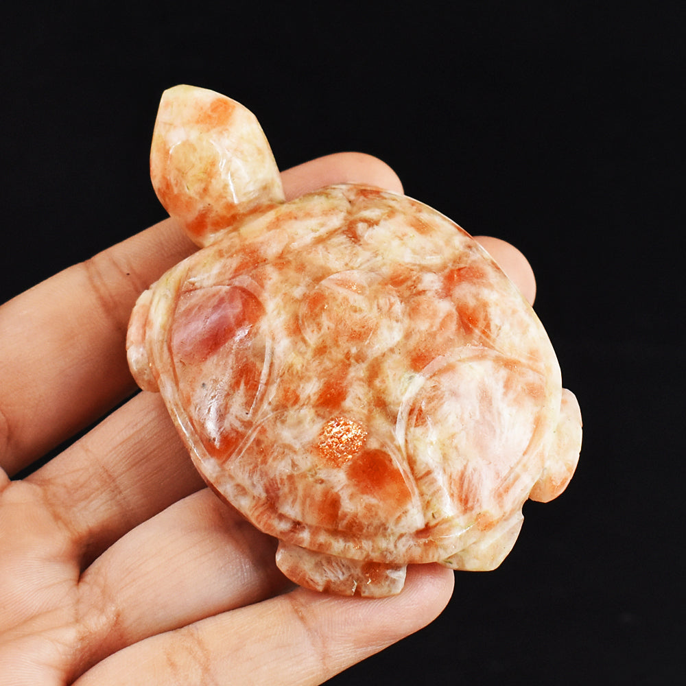 Amazing 522.00 Carats  Genuine Sunstone  Hand Carved Crystal  Gemstone Turtle Carving