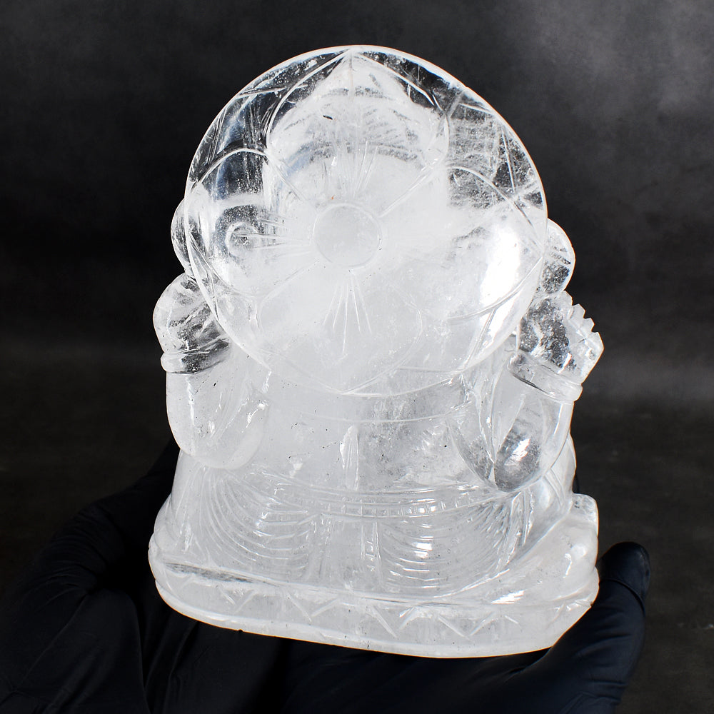 Paramount 8164.00 Cts Genuine White Quartz Hand Carved Premium Lord Ganesha Crystal