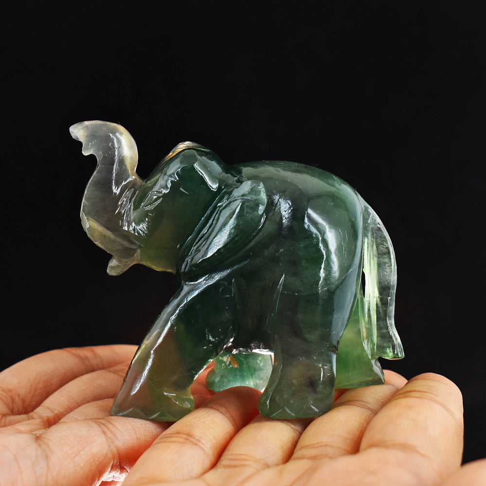 Genuine   1033.00 Carats Multicolor  Fluorite Hand   Carved Genuine  Crystal Gemstone Carving Elephant