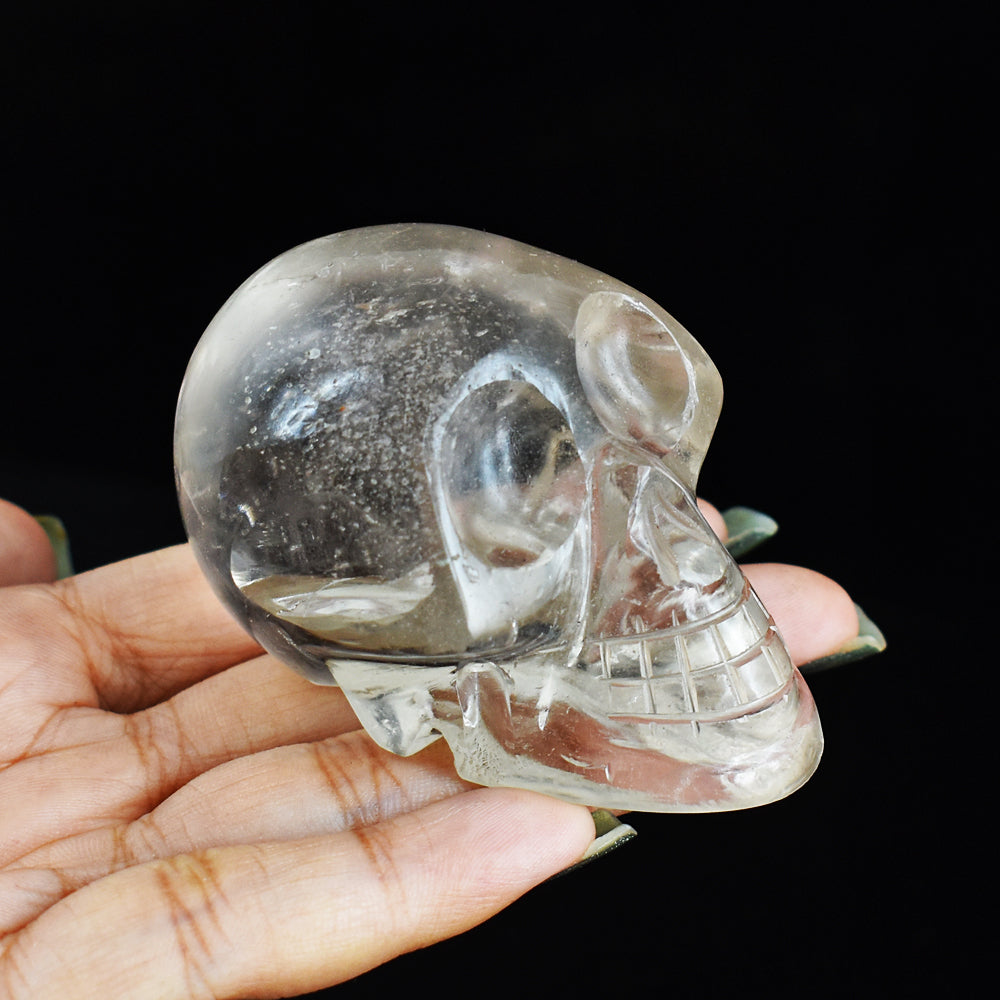Amazing 696.00 Cts Genuine White Quartz Hand Carved Crystal Genuine Skull Gemstone Carving