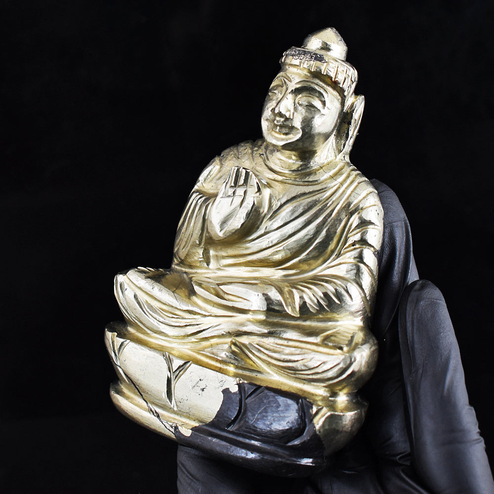 Natural 2091.00 Cts Genuine Pyrite Hand Carved Crystal Gemstone Buddha Idol Crystal Carving