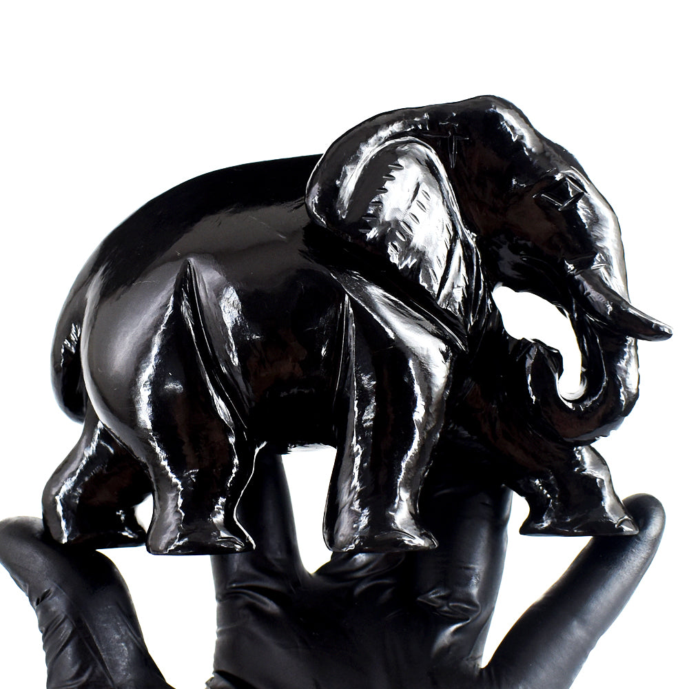 Amazing 3800.00 Cts Genuine Black Spinel Hand Carved Crystal Gemstone Carving Elephant