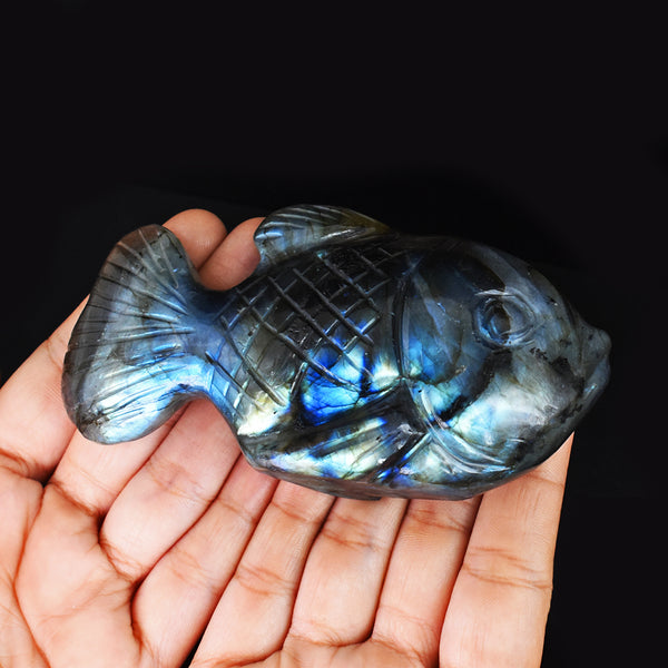 Artisian 1367.00 Cts  Genuine  Amazing  Flash  Labradorite Hand Carved Crystal Gemstone Carving Fish