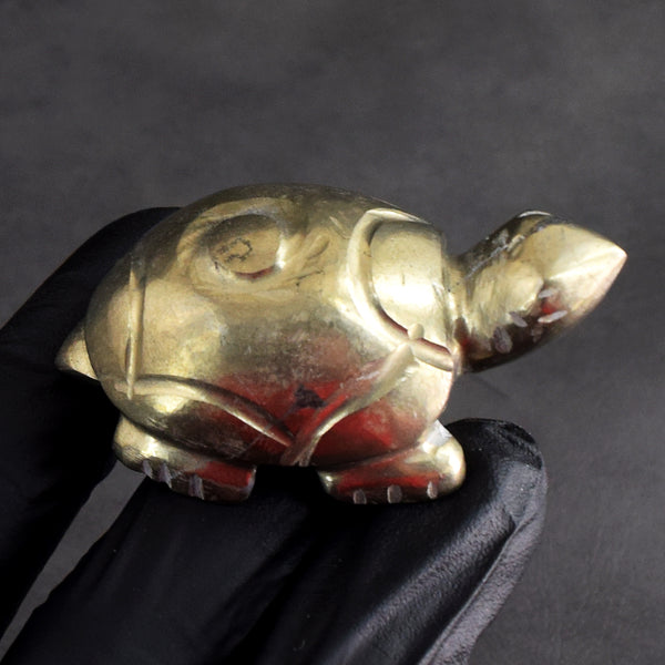 Morbid 297.00 Cts Genuine Pyrite Hand Carved Premium Gemstone Turtle Crystal