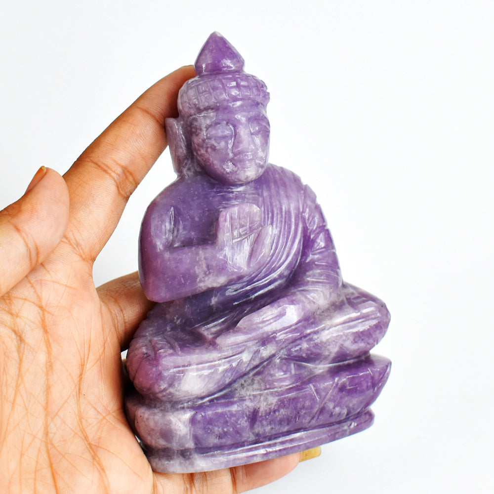 Awesome 1506.00 Cts Genuine Lepidolite Hand Carved Crystal Lord Buddha Gemstone Carving