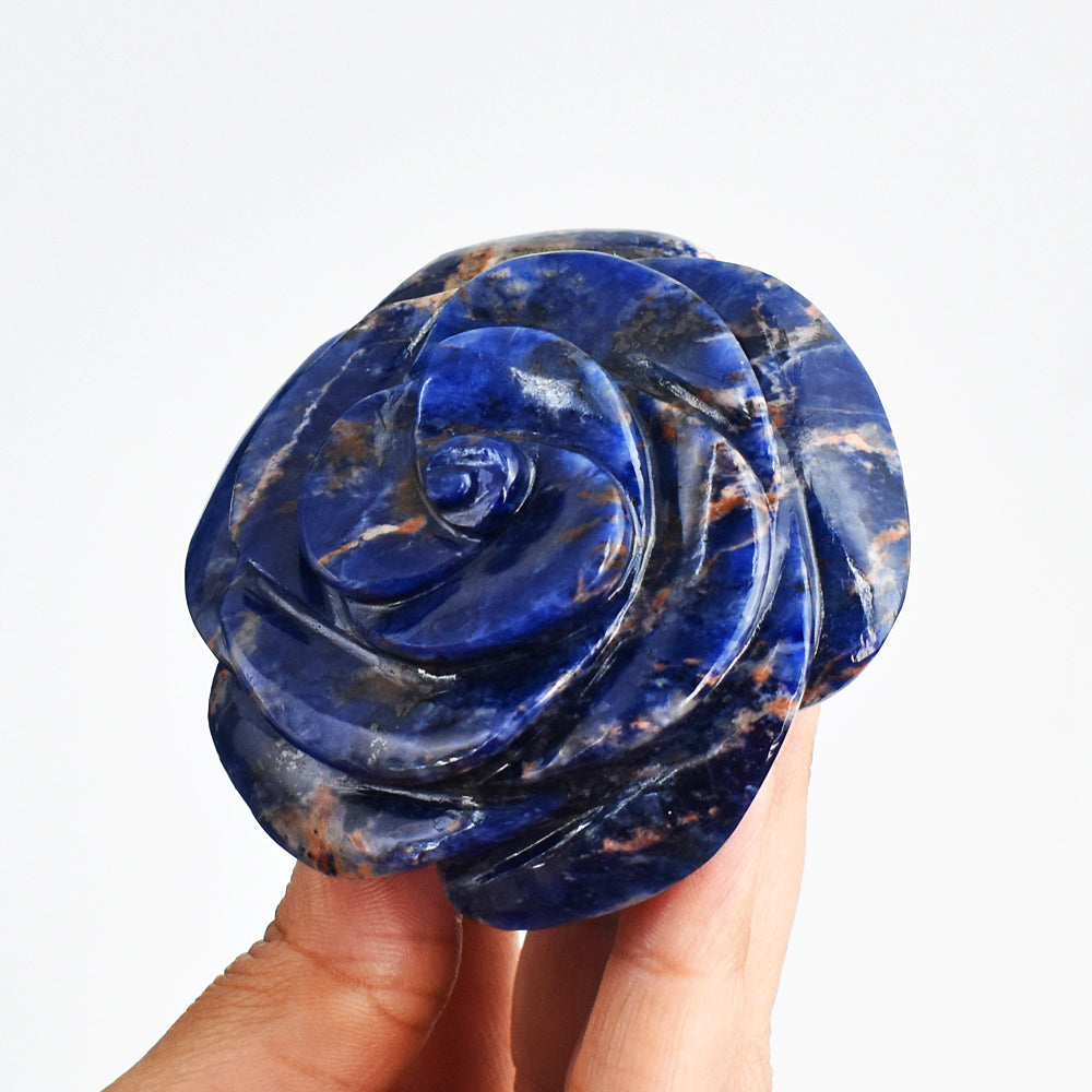 Craftsmen  809.00 Cts  Genuine  Sodalite  Hand Carved Crystal Rose Flower Gemstone Carving