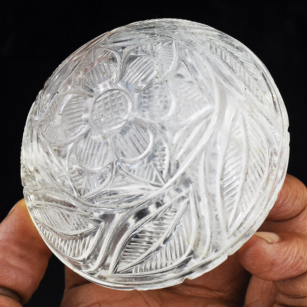 Awesome 1021.00 Cts White Quartz Hand Carved Genuine Crystal Gemstone Mughal Carved Cabochon