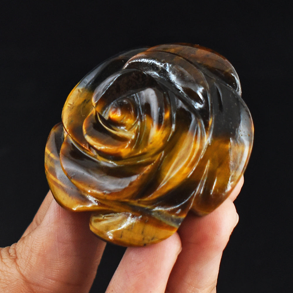 Beautiful 341.00 Carats Genuine  Golden Tiger Eye Hand Carved Crystal  Rose  Gemstone  Carving