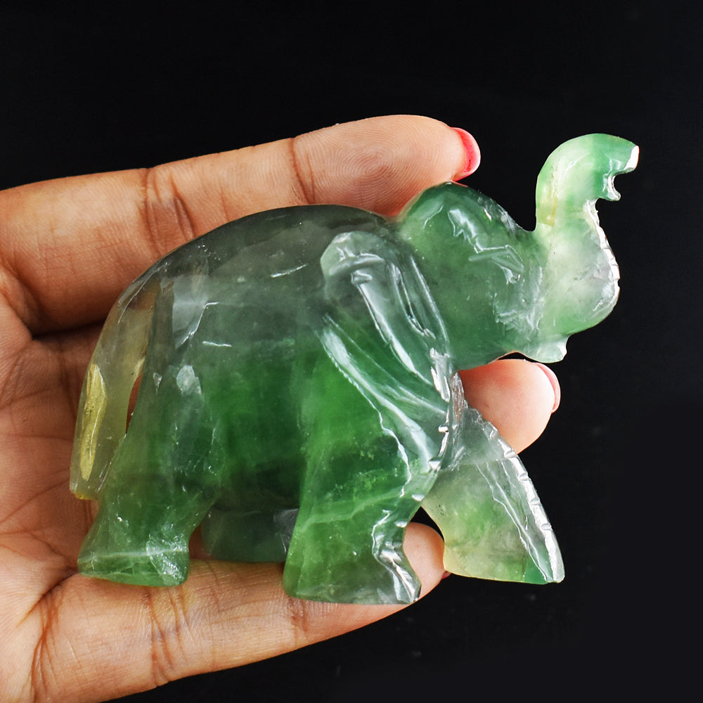 Exclusive  715.00 Cts Genuine Multicolor Fluorite Hand Carved  Crystal  Gemstone  Carving Elephant