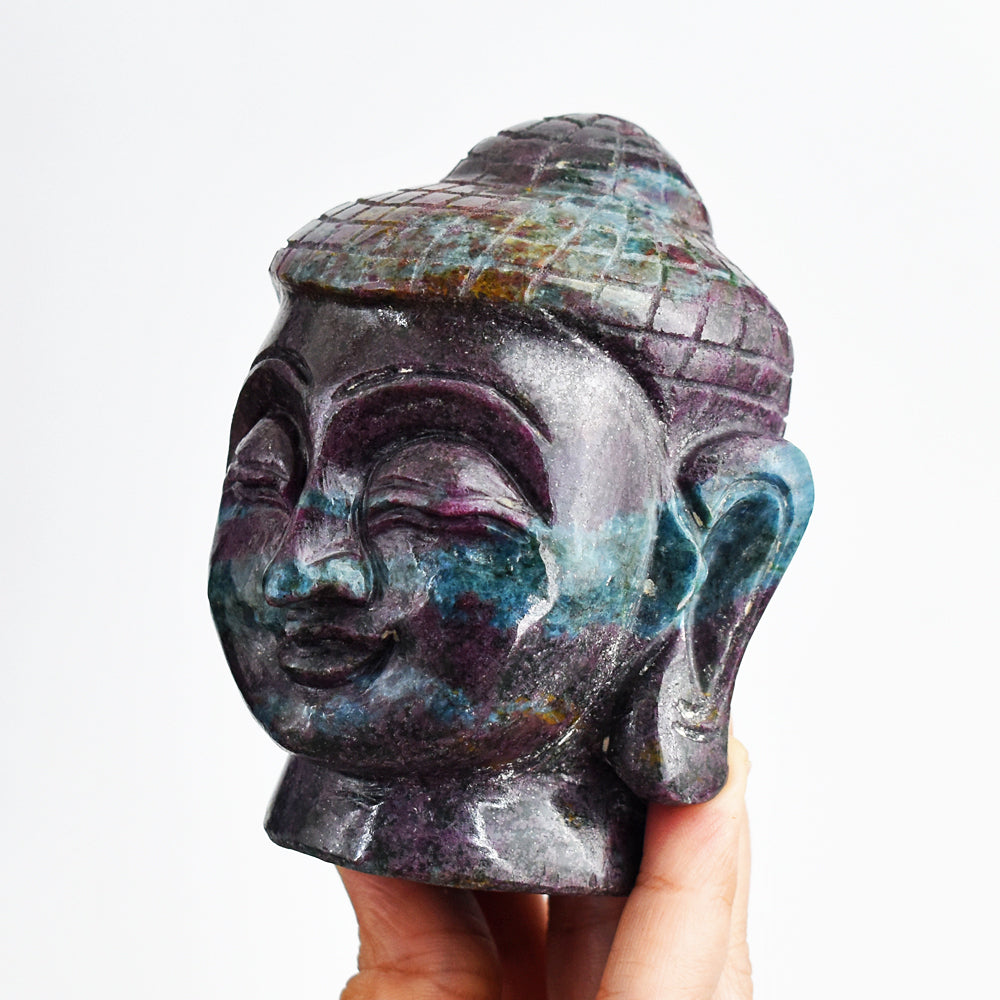 Amazing 4013.00 Carats Genuine Ruby In Kyanite Crystal Hand Carved Lord Buddha Head Gemstone Carving