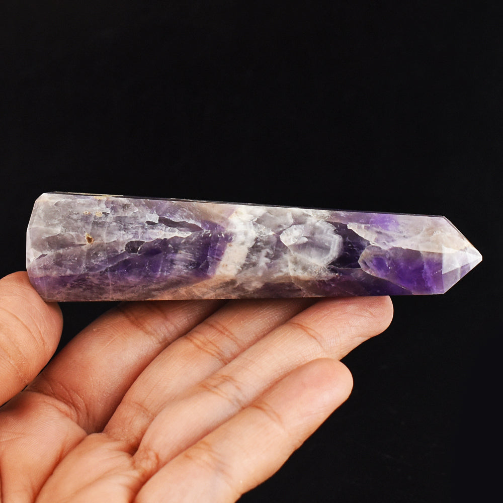 Genuine 394.00 Carats  Chevron  Amethyst  Hand  Carved Crystal  Gemstone  Healing  Point