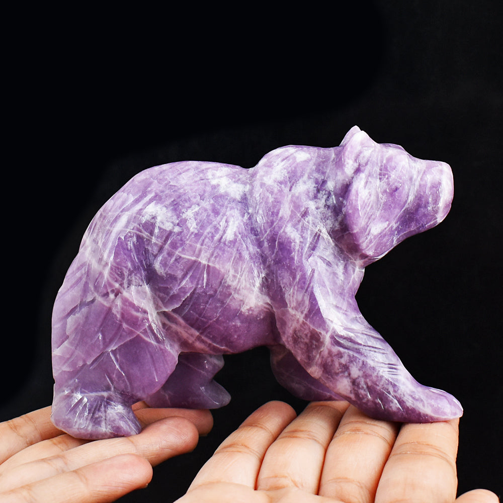 Exclusive 2413.00 Carats Genuine Lepidolite Hand Carved Crystal Gemstone Carving Bear