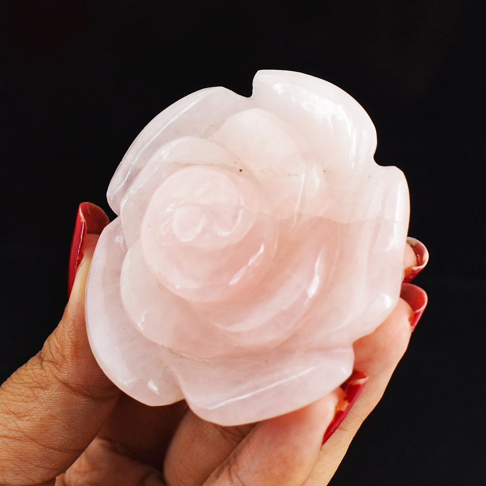 Natural  413.00 Cts  Genuine Pink Rose Quartz Hand Carved Rose Flower Carving