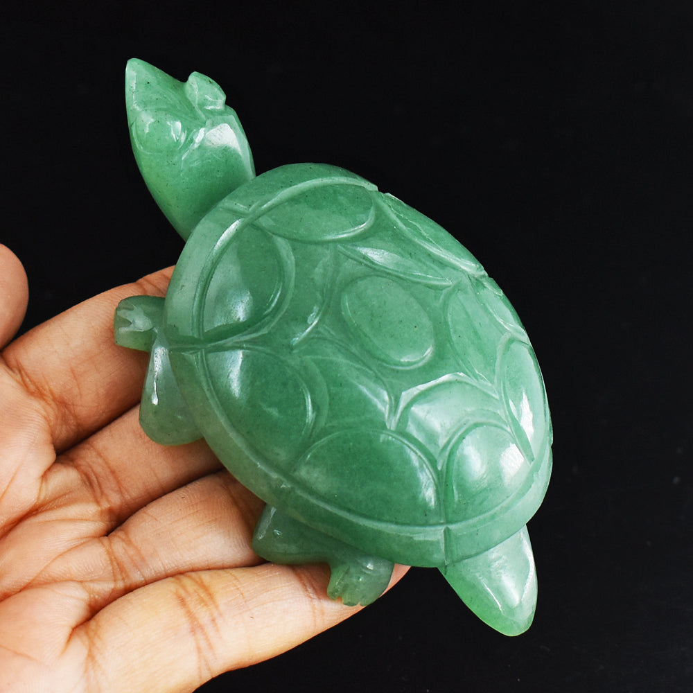 Amazing 661.00 Cts Green Aventurine Hand Carved Genuine Crystal Gemstone Carving Turtle