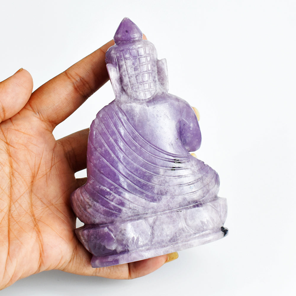 Awesome 1506.00 Cts Genuine Lepidolite Hand Carved Crystal Lord Buddha Gemstone Carving