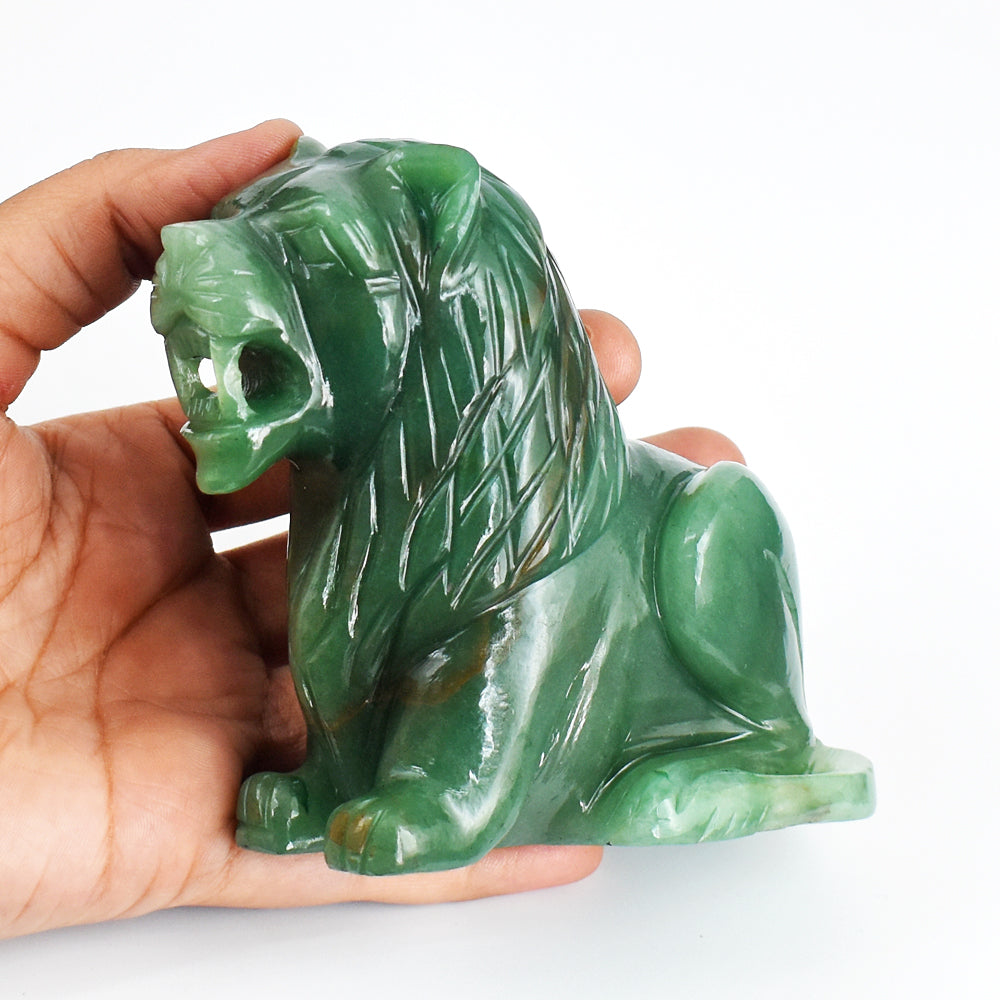 2652.00 Carats Genuine Green Aventurine  Hand Carved  Crystal Gemstone Carving Lion