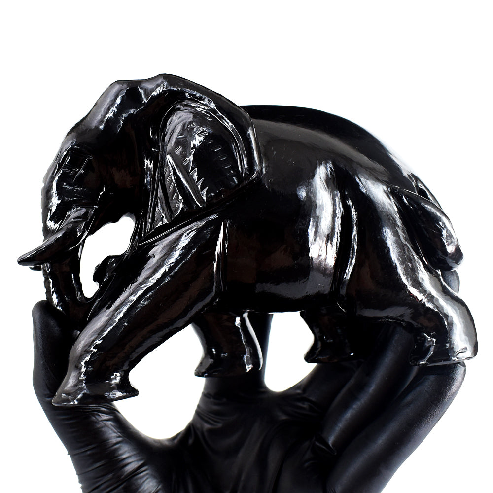 Amazing 3800.00 Cts Genuine Black Spinel Hand Carved Crystal Gemstone Carving Elephant