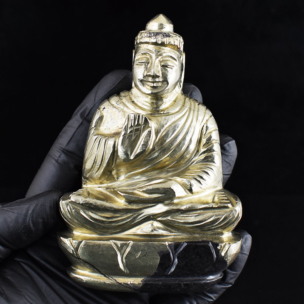 Natural 2091.00 Cts Genuine Pyrite Hand Carved Crystal Gemstone Buddha Idol Crystal Carving