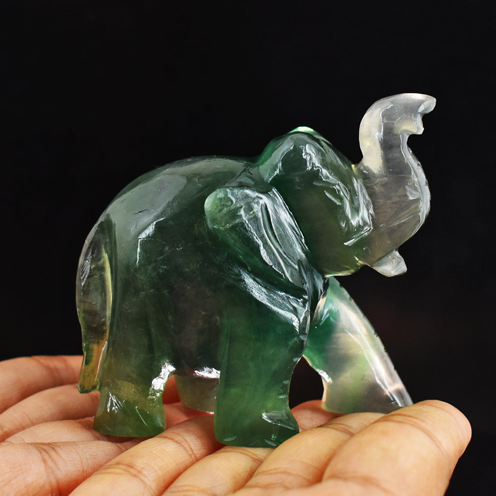 Genuine   1033.00 Carats Multicolor  Fluorite Hand   Carved Genuine  Crystal Gemstone Carving Elephant