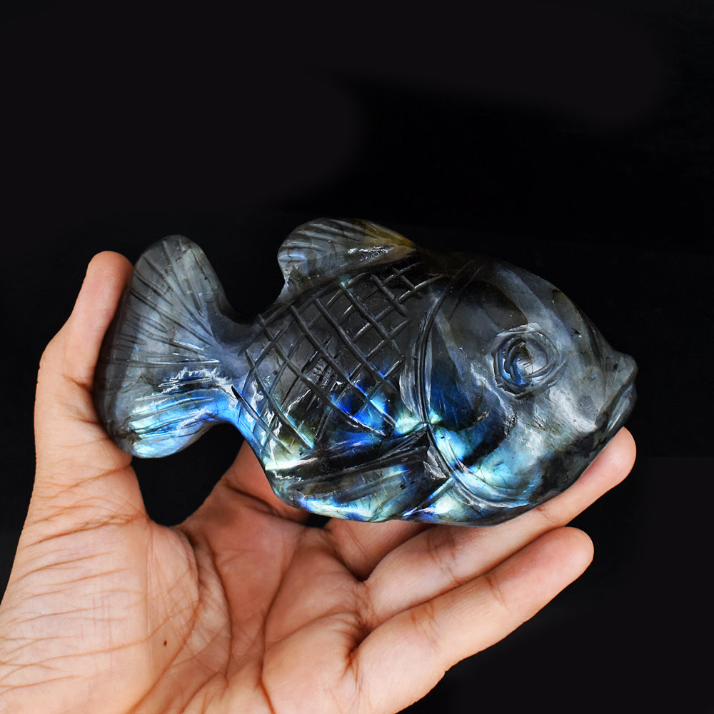 Artisian 1367.00 Cts  Genuine  Amazing  Flash  Labradorite Hand Carved Crystal Gemstone Carving Fish