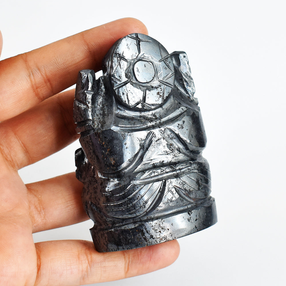 Artisian 1411.00 Carats Genuine Hematite  Hand Carved Crystal  Gemstone Lord Ganesha Carving