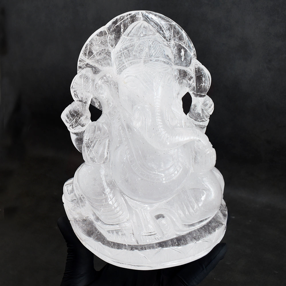 Paramount 8164.00 Cts Genuine White Quartz Hand Carved Premium Lord Ganesha Crystal