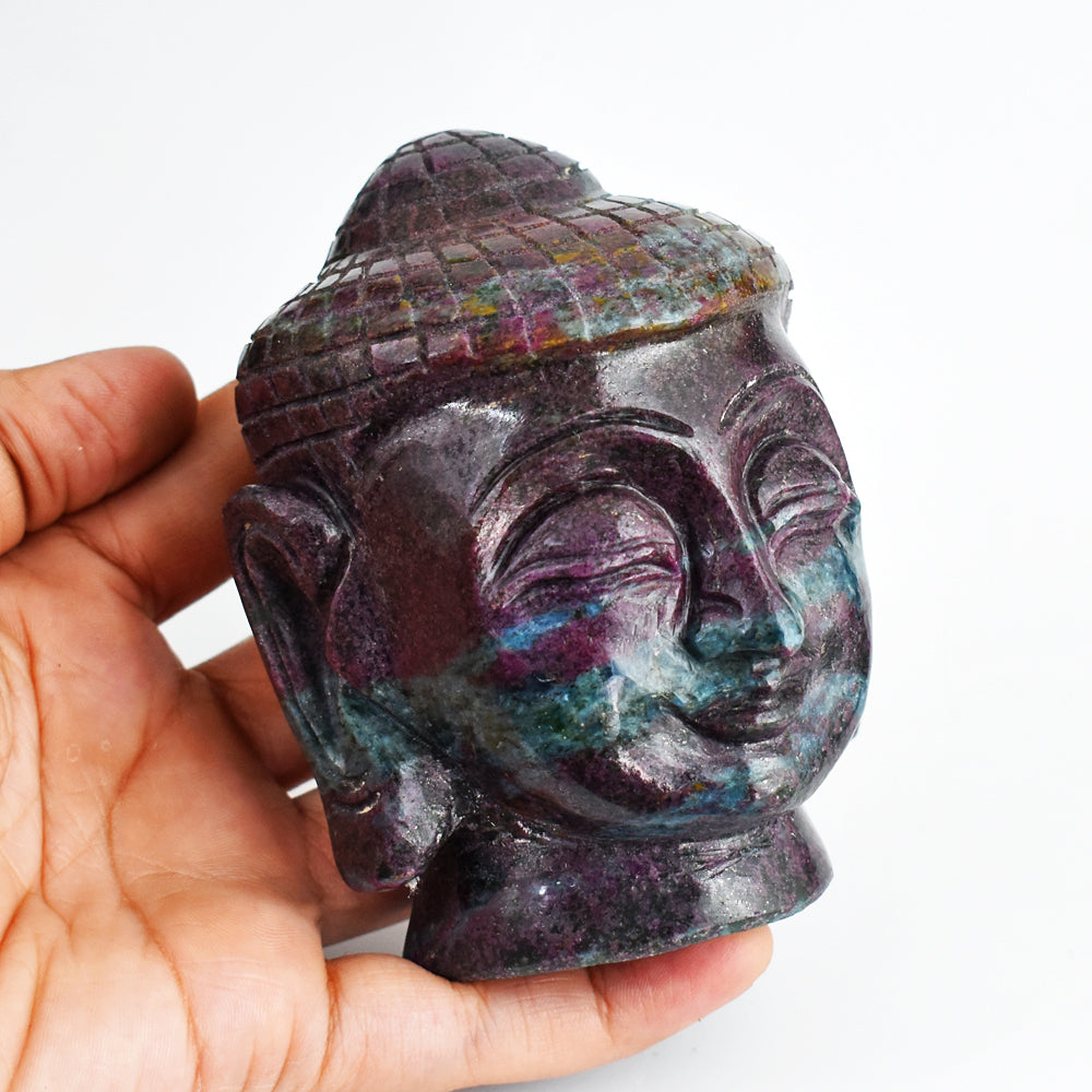 Amazing 4013.00 Carats Genuine Ruby In Kyanite Crystal Hand Carved Lord Buddha Head Gemstone Carving