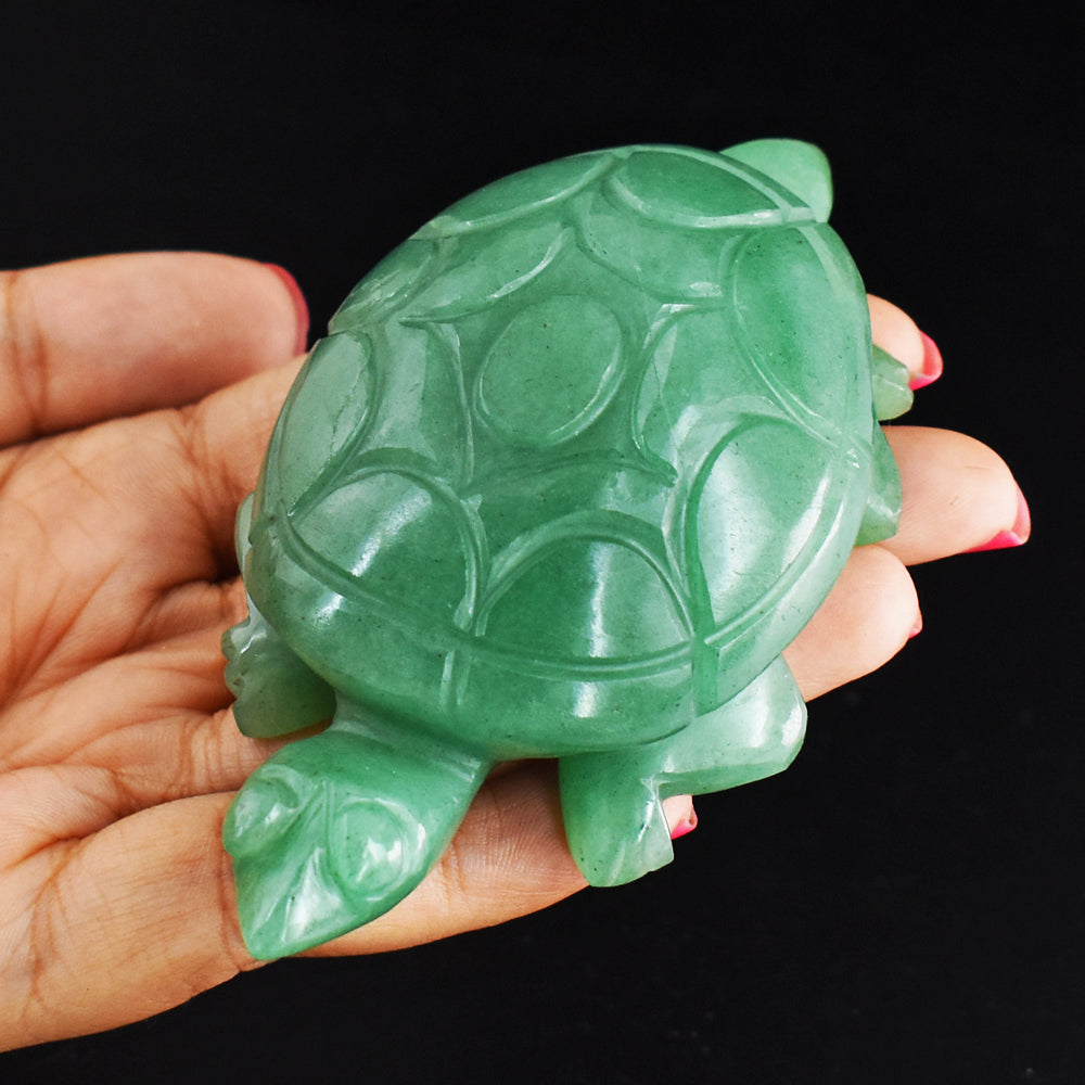 Amazing 661.00 Cts Green Aventurine Hand Carved Genuine Crystal Gemstone Carving Turtle