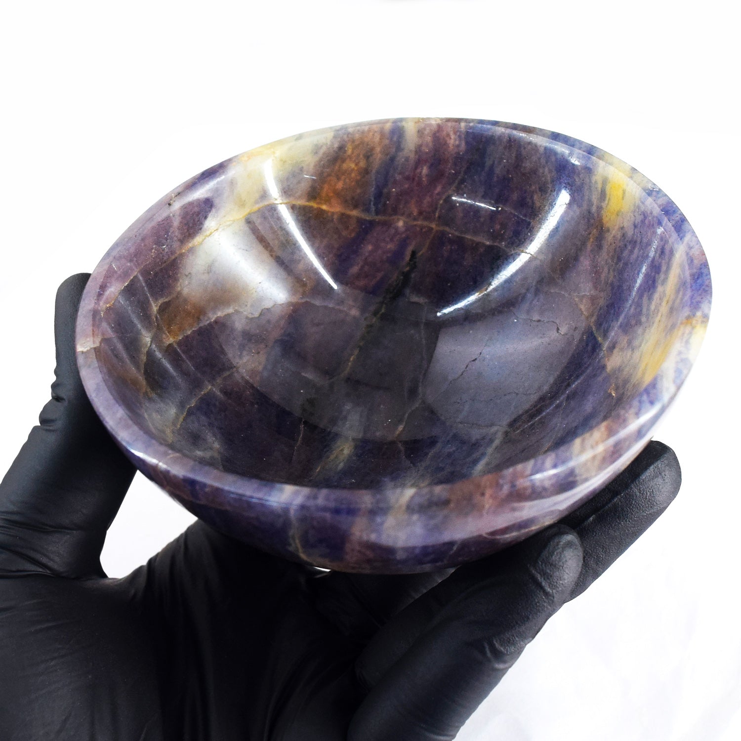 Precious Stone 1200.00 Carats Genuine Iolite Hand Carved Crystal Gemstone Carving Big Bowl