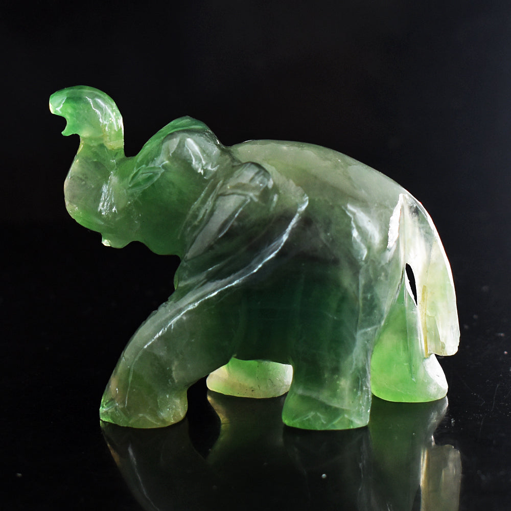 Exclusive  715.00 Cts Genuine Multicolor Fluorite Hand Carved  Crystal  Gemstone  Carving Elephant