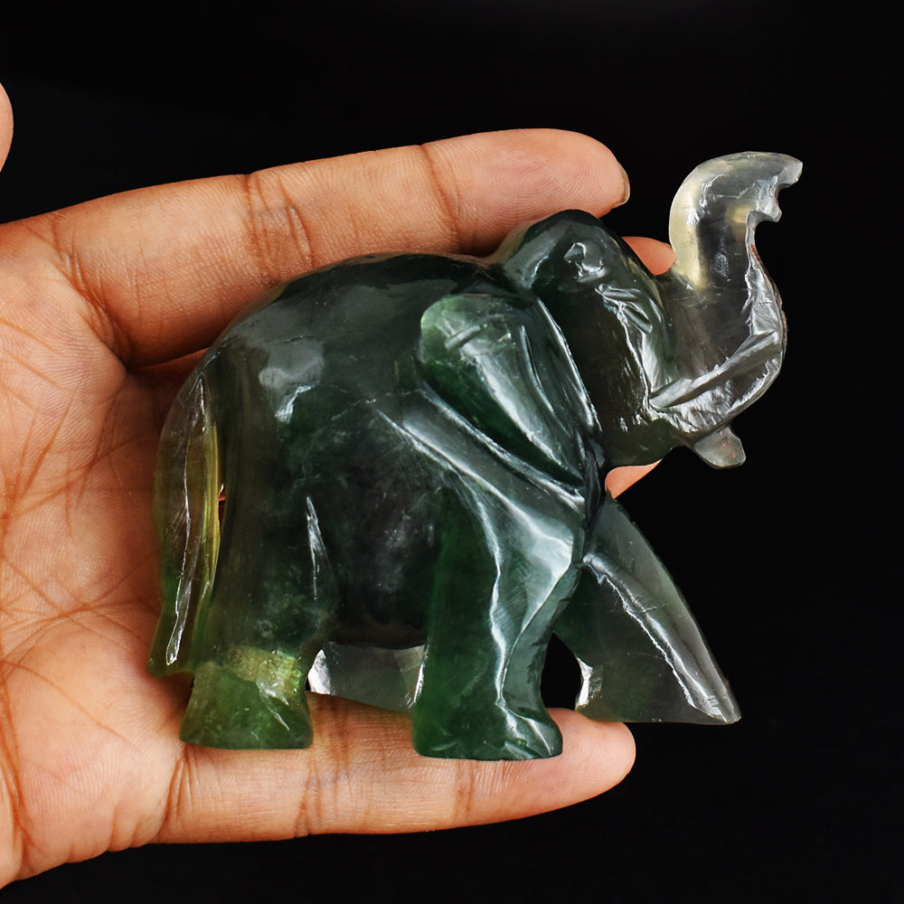 Genuine   1033.00 Carats Multicolor  Fluorite Hand   Carved Genuine  Crystal Gemstone Carving Elephant