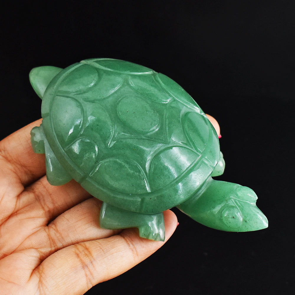 Amazing 661.00 Cts Green Aventurine Hand Carved Genuine Crystal Gemstone Carving Turtle