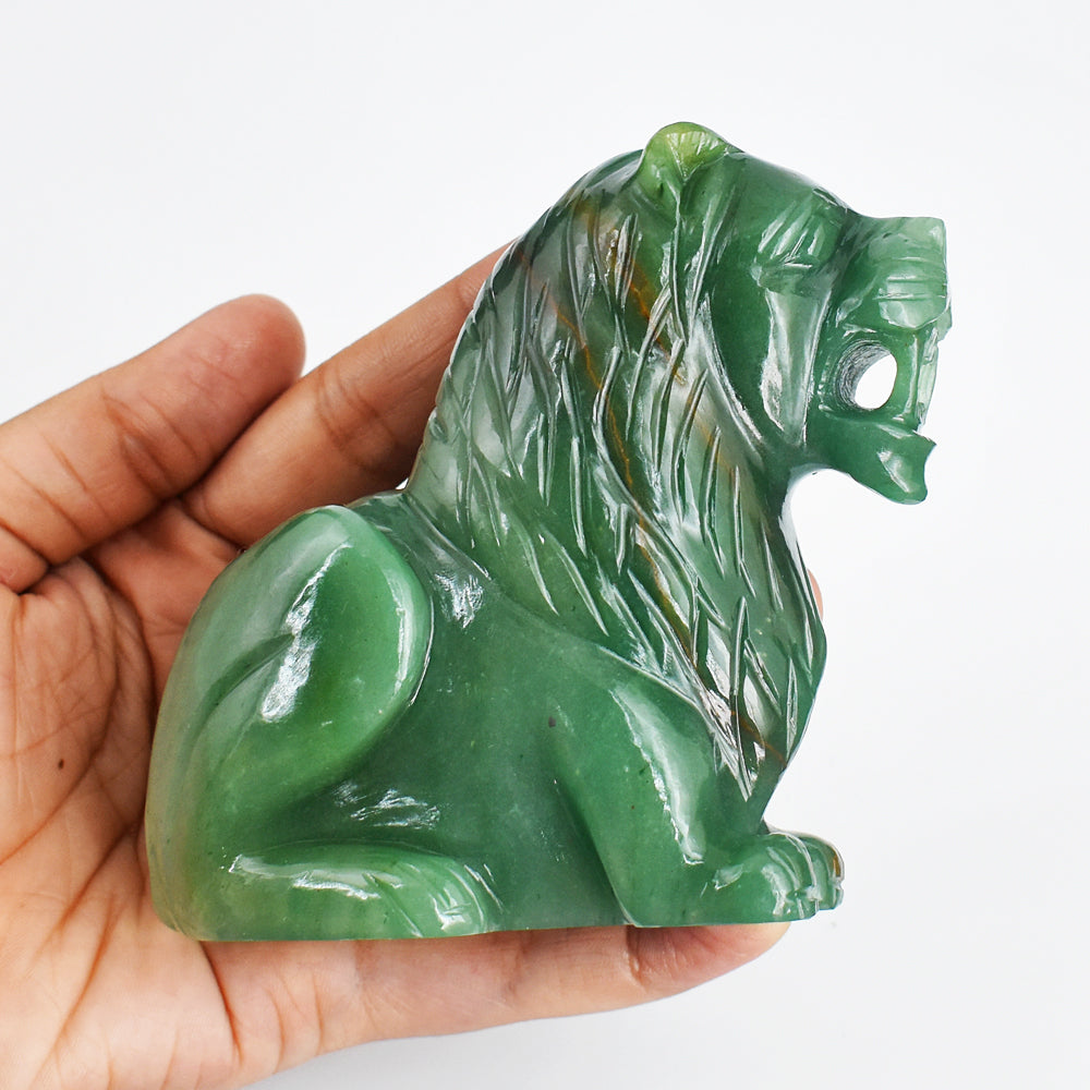 2652.00 Carats Genuine Green Aventurine  Hand Carved  Crystal Gemstone Carving Lion