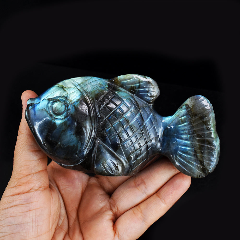 Artisian 1367.00 Cts  Genuine  Amazing  Flash  Labradorite Hand Carved Crystal Gemstone Carving Fish