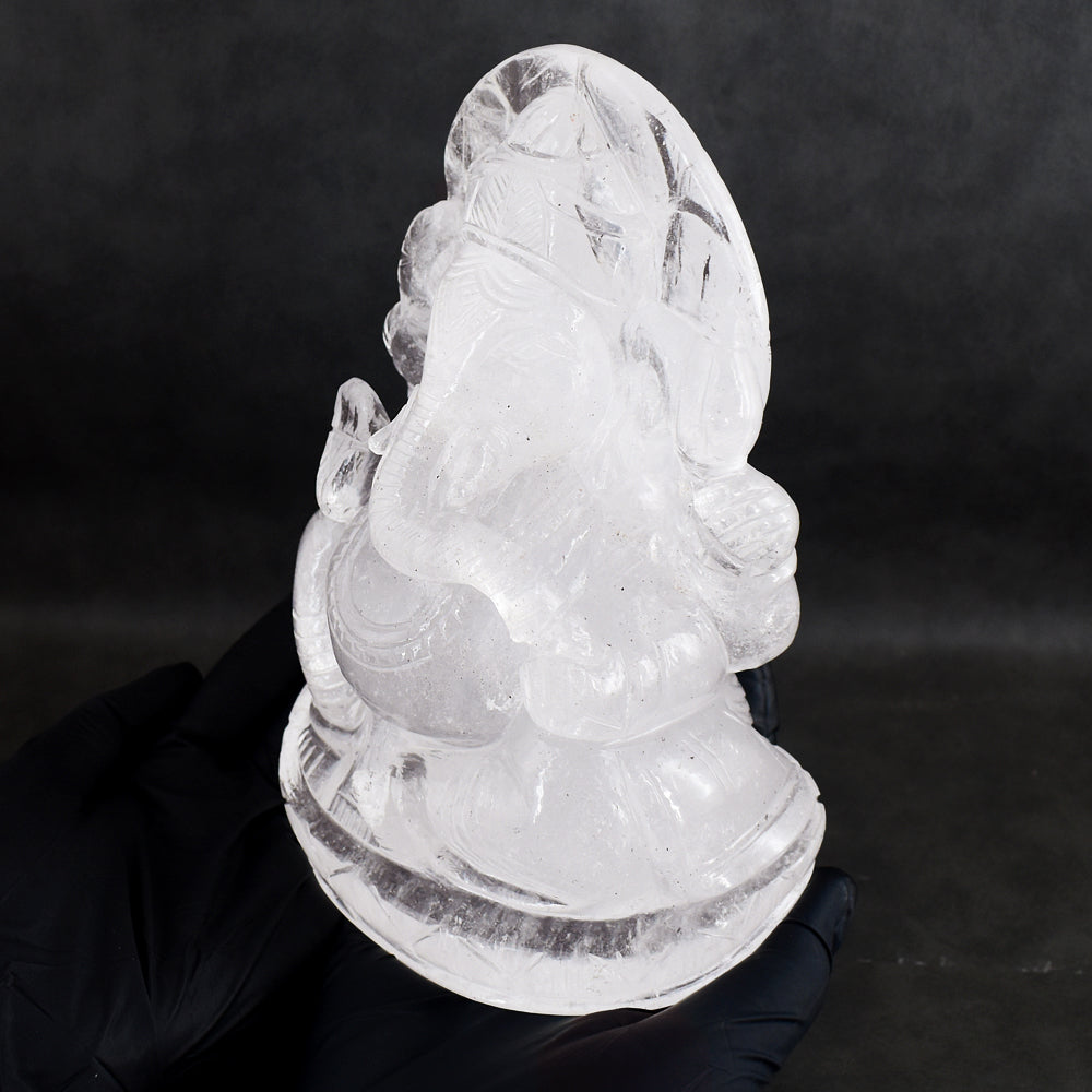 Paramount 8164.00 Cts Genuine White Quartz Hand Carved Premium Lord Ganesha Crystal