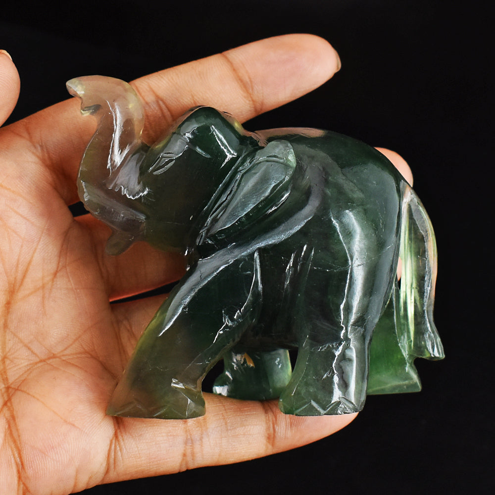 Genuine   1033.00 Carats Multicolor  Fluorite Hand   Carved Genuine  Crystal Gemstone Carving Elephant