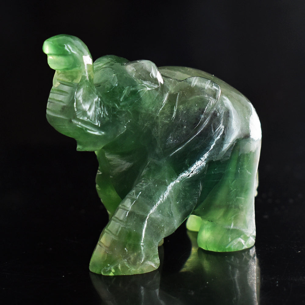 Exclusive  715.00 Cts Genuine Multicolor Fluorite Hand Carved  Crystal  Gemstone  Carving Elephant