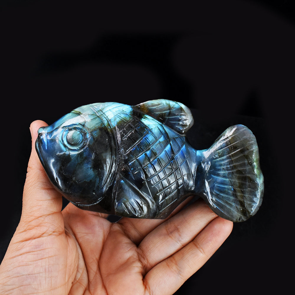 Artisian 1367.00 Cts  Genuine  Amazing  Flash  Labradorite Hand Carved Crystal Gemstone Carving Fish