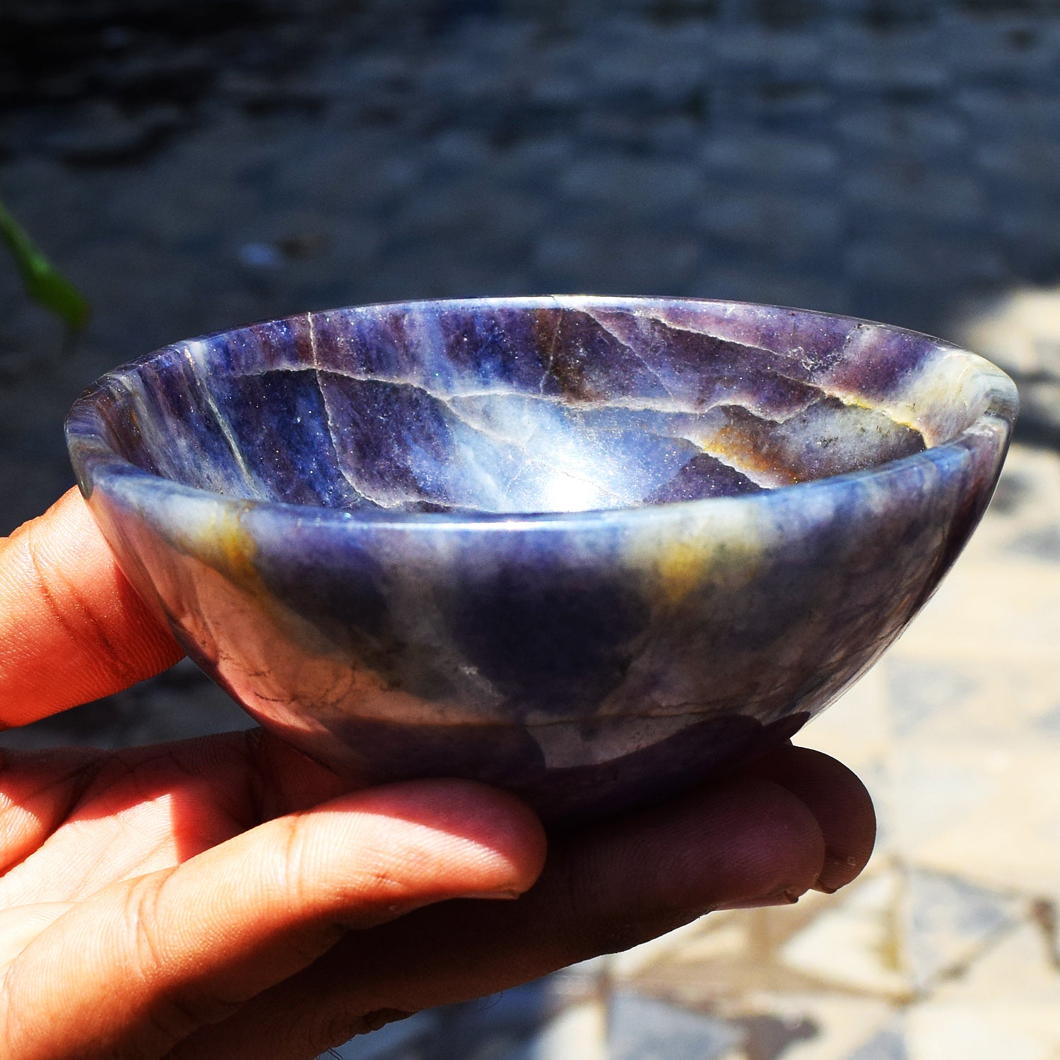 Precious Stone 1200.00 Carats Genuine Iolite Hand Carved Crystal Gemstone Carving Big Bowl