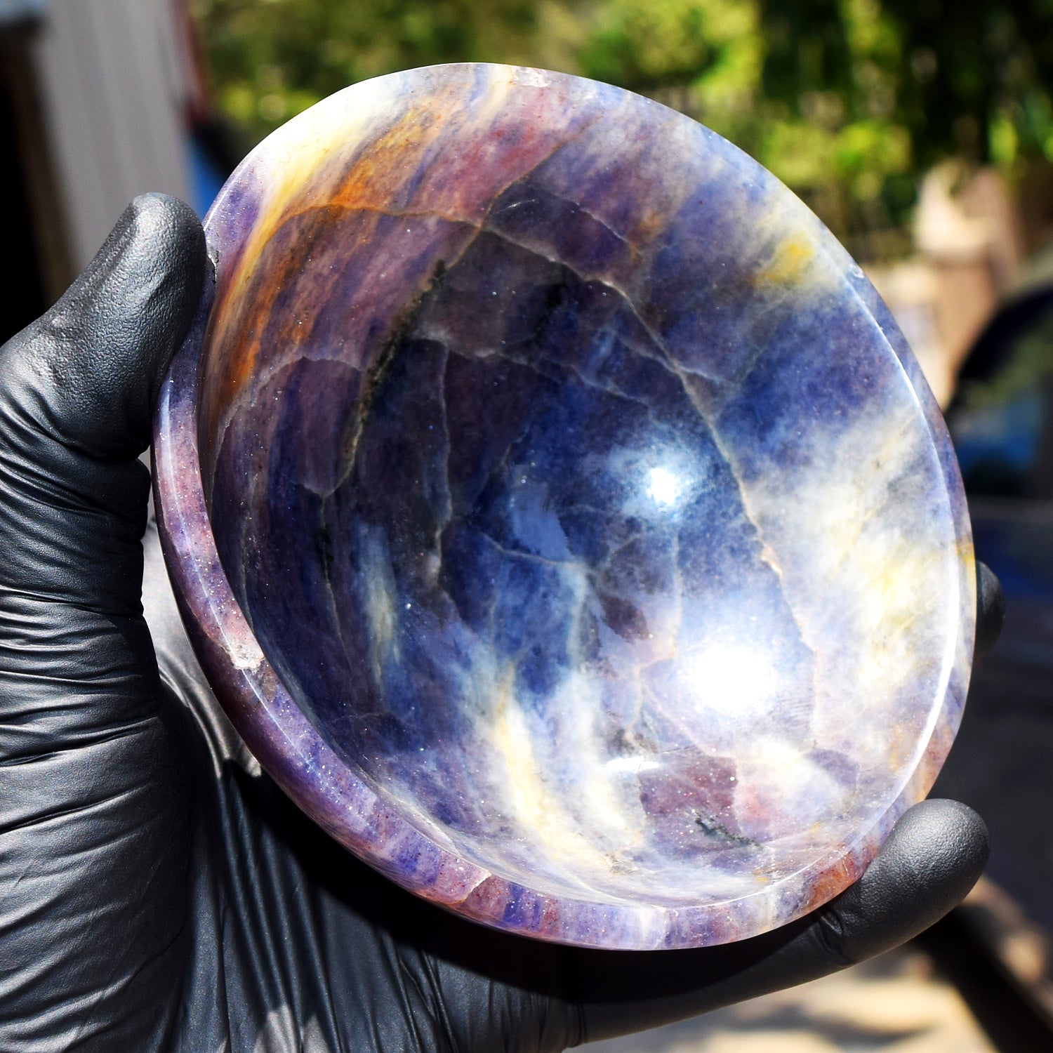 Precious Stone 1200.00 Carats Genuine Iolite Hand Carved Crystal Gemstone Carving Big Bowl